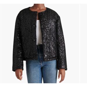 Steve Madden black sequined crop puffer jacket size S NWT